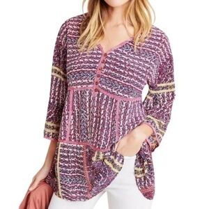 Anthropologie Maeve women’s Lilyana Tiered Pink Silk Floral Bell Sleeve